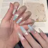 Manicura Uñas Portátiles Ojo de Gato Parches de Uñas Hechos a Mano Color Champaña Uñas Postizas Mayoreo Extraíbles y Versátiles