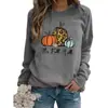 Moletom Raglan de Manga Longa com Gola Redonda, Estampa de Abóbora e Letras, Roupas Femininas Transfronteiriças Europeias e Americanas, Exportação Nova para Amazon Tiktok