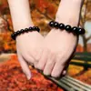 Pulsera de Pareja Negra Simple Ágata Imitación Obsidiana Cadena de Pulsera de Cristal para Hombres y Mujeres para Enviar a Novia Regalo del Día del Estudiante