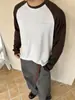 Eme Camiseta Básica Casual Retro de Manga Longa em Lã Merino com Gola Redonda e Manga Raglan para Homens e Mulheres