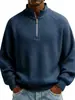 Camisa Polo de Waffle de Manga Larga Casual de Color Sólido con Cremallera Holgada Nueva para Hombre de Primavera y Otoño Transfronteriza Europea y Americana Premium