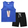 Coletes e Calças de Verão para Crianças 2023 Esportivo Casual Camisa Base Roupa Externa Fina Sem Mangas Conjunto de Duas Peças para Crianças Pequenas e Médias