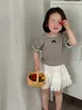 Verão Novo Estilo Coreano Infantil Recorte Cor Lisa Camiseta Básica Meninas Algodão Doce Manga Curta Menina Bebê Verão Fina