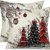 Funda de Almohada Navideña Nueva Coche Pino Copo de Nieve Bola de Navidad Estampado de Lino Decoración de Habitación Cojín de Sofá