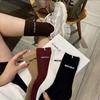 Meias Vermelhas Ankora Novas Outono e Inverno Meias Femininas de Cintura Alta Estilo Coreano Simples Moda Ins Estilosas Celebriedade da Internet Meias Amontoadas