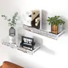 Juego de 2 piezas de estantes flotantes de vidrio con espejo, estantes flotantes decorativos de vidrio para pared incrustados con pequeños diamantes, estantes de pared de almacenamiento para sala de estar, dormitorio y oficina, estantes de pared flotantes de vidrio