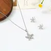 Collar de Estrella de Mar con Circonita Completa Transfronterizo Europeo y Americano para Mujer, Set de Pendientes con Colgante de Cobre Chapado en Oro Real Personalizado, Joyería de Gama Alta al por Mayor