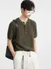 Camiseta de Verano Retro para Hombre con Punto Trenzado, Manga Corta, Cuello Semiabierto, Alta Calidad, Versátil, Top Casual
