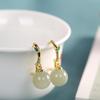 Brincos de prata esterlina S925 banhados a ouro Hotan Jade Brincos de argola Moda feminina Nicho Brincos simples