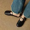 Mules de Couro Genuíno Vazadas de Verão Slip-On Bico Fechado para Mulheres, Uso ao Ar Livre, Tira Única, Sandálias Casuais Planas Preguiçosas com Solado Macio
