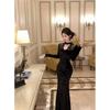 Vestido Falda de Encaje Empalmado Estilo Retro de Tiro Real Transfronterizo para Mujer Estilo Otoño Ceñido a la Cintura Falda Larga Cheongsam