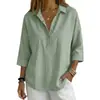 Estação Independente Amazon Transfronteiriça Europeia e Americana Verão 2026 Nova Roupa Feminina Solta Confortável Gola Lapela Cor Sólida Camisa