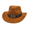 Nuevo Sombrero de Jazz de Estilo Étnico de Gama Alta con Cabeza de Toro para Montar Venta Directa Transfronteriza Mayorista Sombrero Vaquero de Gamuza con Forma de Corazón de Melocotón