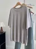 Camiseta holgada de estilo perezoso, corte relajado, holgada, extragrande, cuello redondo, manga corta para mujer, nueva, versátil, top de longitud media para verano