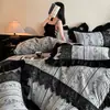 Juego de cuatro piezas estilo princesa con encaje estilo francés, jacquard 60S 100% algodón, juego de sábanas y sábana bajera 100% algodón para dormitorio