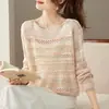 Camada Base de Tricô Fina com Recortes Suéter, Suéter Curto Feminino da Nova Primavera e Outono, Elegante e Versátil, Top de Verão