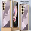 Funda de teléfono con pantalla plegable Samsung ZFold5, estilo creativo Morandi, carcasa rígida galvanizada, cubierta protectora de vidrio templado.