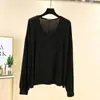 Camiseta Solta de Modal para Mulheres, Roupa Fina de Manga Longa para Protetor Solar de Verão, Novo Top com Decote V, Roupas Femininas Estilo Coreano, Camiseta Plus Size