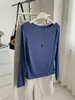 26 Chegada de Outono Gola Canoa Ombro Normal Modeladora Manga Longa Camiseta Feminina Temperamento Estilo Coreano Versátil Camisa Base Tencel Lã