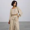 2026 Nuevo Conjunto Casual Europeo para Mujer de Pierna Ancha Cintura Alta Color Sólido Micro-campana Atado Caída Pantalones de Manga Larga
