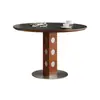 Mesa de comedor redonda pequeña estilo vintage para apartamento, mesa de comedor de metal retro francesa de madera maciza con tablero de roca para uso doméstico, mesa redonda Berg