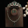 Corona de Novia Verde Set de Tres Piezas Corona de Boda Tocado Collar Pendientes Coreano Súper Hada Accesorios para Vestido de Novia