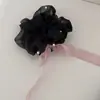 Goma para el pelo tipo scrunchie de malla etérea con perlas estilo coreano para mujer, accesorio para el pelo casual y elegante, simple y versátil