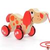 Venta caliente rana conejo de madera coche de arrastre rompecabezas de explosión animal coche de arrastre juguetes creativos de tambor de madera al por mayor
