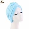 Algodão lã plissada turbante cap cor sólida quimioterapia cap indiano cap étnica saco cap TJM-288