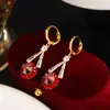 Pendientes de Malla con Pedrería Roja en Forma de Gota para Mujer 2026, Estilo Diseñador, Artesanía Pesada, Elegantes Pendientes de Moda