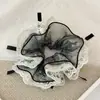 Goma para el Pelo de Encaje de Alta Gama de Doble Capa Malla de Moda Puntos Negros Lazo Negro Moño Cuerda Elegante para el Cabello