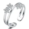 Anel Estrela de Cinco Pontas Aberto Anel Estrela Brilhante Banhado a Platina Anel em Forma de Flor Anel Fashion Flor Florescendo Anel de Falange
