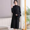 Vestido de malha estilo ocidental da mãe camisola longa feminina de meia-idade Outono e inverno de meia-idade Saia de base de duas peças
