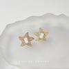 Aretes de estrella de mar con incrustaciones de circonita, estilo moda commuter de lujo ligero, sensación de alto nivel, chapados en oro de 14K, aretes originales de fábrica, joyería para mujer