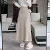 Foto real de uma saia midi de lã estilosa para mulheres, outono e inverno, emagrecimento com efeito de caimento, saia longa de lã com barra larga