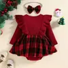 Macacão de bebê transfronteiriço novo primavera e outono Europeu e Americano vermelho manga longa xadrez bolsa saia de saco bebê menina roupas de Natal