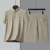 Traje Casual para Hombre Solapa Mediana Edad Elegante Dos Piezas Negocios Camisa Polo Seda de Hielo Manga Corta Holgado Papá Verano 20