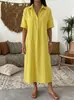Vestido Casual de Lino de Manga Corta con Cuello Polo Recto Cómodo Nuevo Transfronterizo para Mujer Primavera/Verano 2026