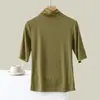 Camiseta de canalé con cuello alto y manga tres cuartos para mujer, nueva de primavera y verano, delgada, versátil, camiseta base fina, prenda exterior