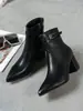 Botas de Moda Pointed Toe Francesas Femininas 2026 Outono/Inverno Novas Couro Genuíno Salto Alto Emagrecimento Botas Temperamento Salto Grosso Chelsea Botas de Cano Curto