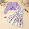 Amazon Transfronterizo Nuevo Estilo Cárdigan para Niña Pequeña Primavera y Otoño Vestido Chaleco Estampado Floral Dulce Casual Conjunto