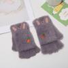 Guantes de invierno para mujer de medio dedo abatibles de lana cálidos anti-pilling linda chica de dibujos animados rojo en línea