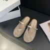 Zapatos Europeos para Mujer 2025 Verano Zapatillas Medias con Pedrería Zapatos Planos de Perlas para Mujer Zapatillas Mary Redondas
