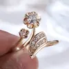 Anel Feminino Rongxing Elegante Tridimensional de Flor, Totalmente Cravejado com Pedras Brilhantes, Anel Decorativo Feminino de Luxo Leve de Nicho
