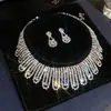 Aretes y Collar con Borlas de Flor de Pedrería Estilo Minimalista Conjunto de Joyería Exagerada Transfronterizo Europeo y Americano Accesorios de Lujo Ligero de Alta Gama