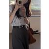 DIANRUO Polo Collar elegante camisa listrada pequena idade reduzindo Top Mulheres + terno saia plissada