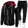 Nuevo conjunto de sudadera con capucha casual deportiva y pantalón de moda con bloques de color para hombre de comercio exterior transfronterizo