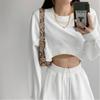 Sudadera Corta para Mujer en Primavera y Otoño Coreana Simple Reductora de Edad Estudiante Color Puro Europea y Americana Nueva Holgada de Cuello Redondo Manga Larga