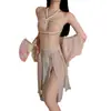 Lencería Sexy, Atractivo Retro Cinturón de Perlas para el Vientre, Exótico Traje de Tentación con Camisón Transparente de Tul