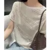 2026 Nova Moda Estilo Coreano Gola Redonda Tricô Vazado Manga Curta Camiseta para Mulheres, Verão Nova Solta Emagrecedora Versátil Top